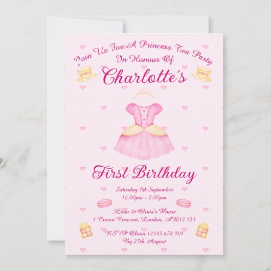 Invitation Thé dansant élégant rose et or de princesse à l'aq (Devant)