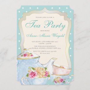 Invitation Thé dansant floral de luxe à pois