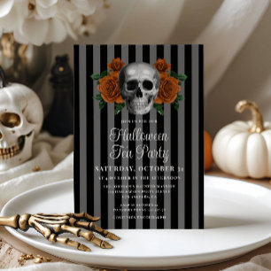 Invitation Thé dansant Halloween adulte crâne floral gothique