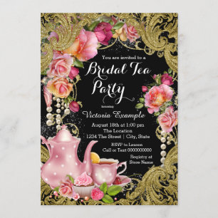 Invitation Thé dansant Rose Pailletée Noir et Or