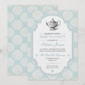 Invitation Thé dansant victorien bleu (Devant / Derrière)