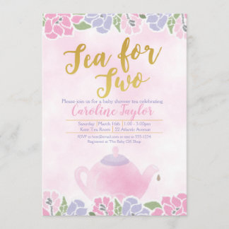Invitation Thé d'aquarelle pour l'or rose deux Baby showers