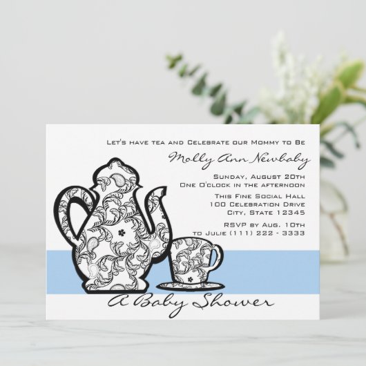 Invitation Thé de baby shower avec une couleur variable (Debout devant)