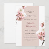 Invitation Thé de cuisine fleuri rose pâle (Devant / Derrière)