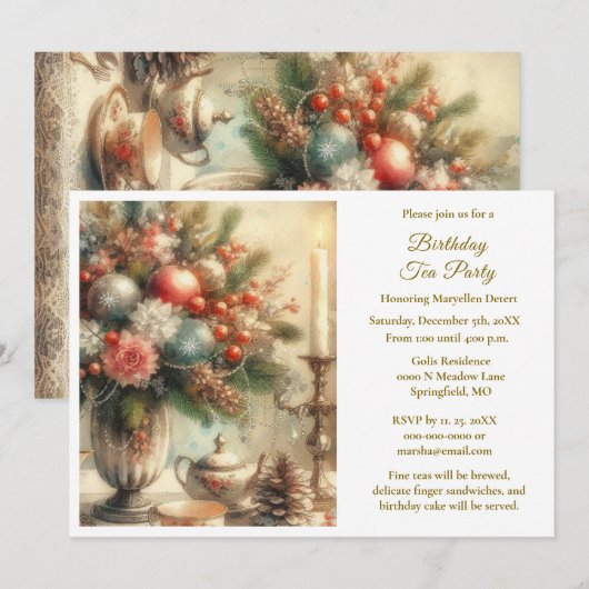 Invitation Thé de fête d'anniversaire élégant (Devant / Derrière)