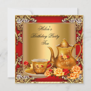 Invitation Thé de fête d'anniversaire élégant Roses rouges et