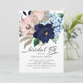 Invitation Thé de Fête de l'mariée à fleurs bleues et bleues  (Debout devant)