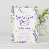 Invitation Thé de Fête des mariées or et lavande florale (Debout devant)
