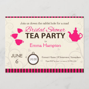 Invitation Thé de la fête du thé à la naine brun rose