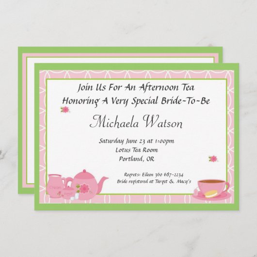 Invitation Thé de l'après-midi (Devant / Derrière)