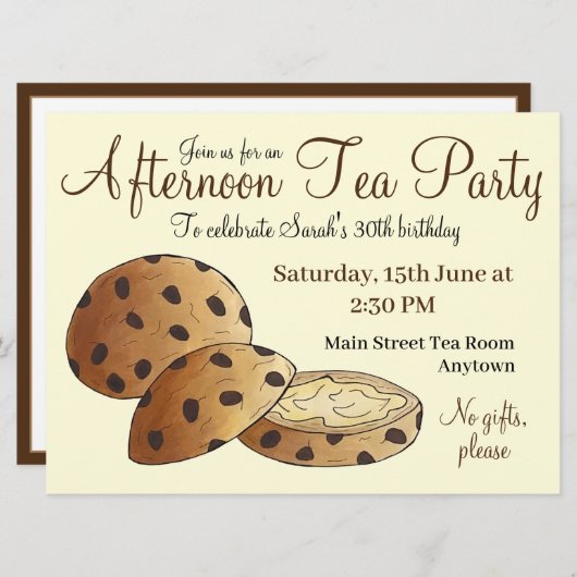 Invitation Thé de l'après-midi Fête de douches Gâteaux britan (Devant / Derrière)