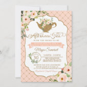 Invitation Thé de l'après-midi Luxueux Blush Floral Fête des  (Devant)