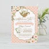 Invitation Thé de l'après-midi Luxueux Blush Floral Fête des  (Debout devant)