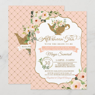 Invitation Thé de l'après-midi Luxueux Blush Floral Fête des 
