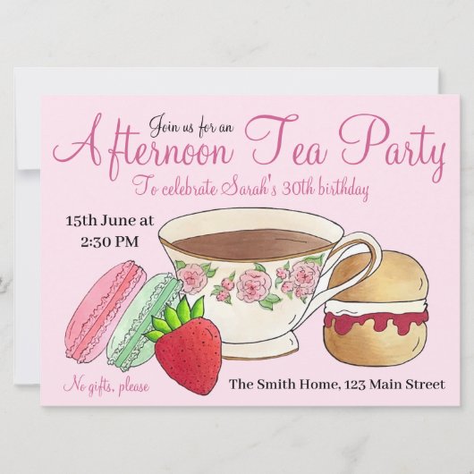 Invitation Thé de l'après-midi Macarons Tasse à thé pour la d (Devant)