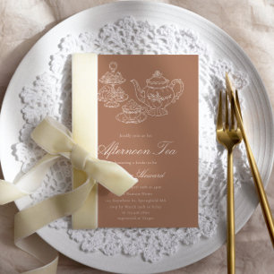 Invitation Thé de l'après-midi Mariage Rose Dessiné à la Main