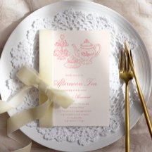 Thé de l'après-midi Mariage Rose Dessiné à la Main