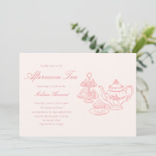 Invitation Thé de l'après-midi Mariage Shower Rose Dessiné à