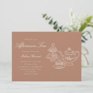 Invitation Thé de l'après-midi Mariage Shower Rose Dessiné à