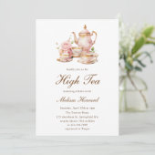 Invitation Thé de l'après-midi Or Pastel Mariage (Debout devant)