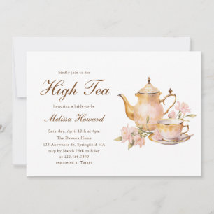 Invitation Thé de l'après-midi Pastel Or Fête de Mariage