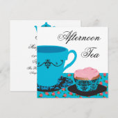 Invitation Thé de l'après-midi Rose Bleue (Devant / Derrière)
