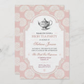 Invitation Thé de l'après-midi victorien rose (Devant / Derrière)