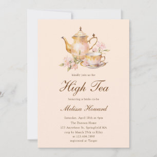Invitation Thé de luxe Pastel Orange Doré pour la Mariée