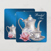 Invitation Thé de mariage élégant bleu (Devant / Derrière)