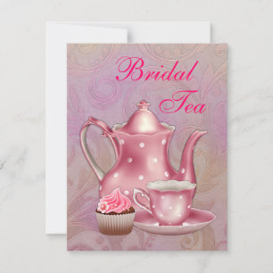 Invitation Thé de mariage en damas rose or