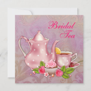 Invitation Thé de mariage en damas rose or