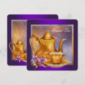 Invitation Thé de mariage Violet et Or (Devant / Derrière)