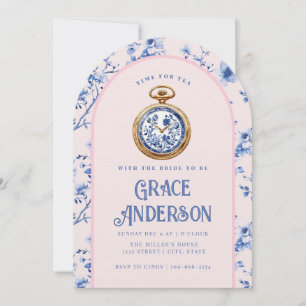 Invitation Thé de montre rose et bleu Chinoiserie
