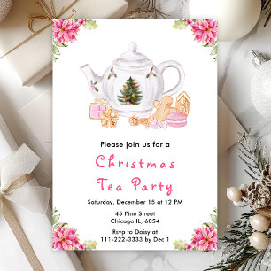 Invitation Thé de Noël Fête Rose