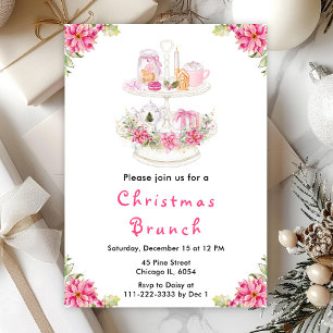 Invitation Thé de Noël Fête Rose