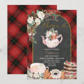 Invitation Thé de Noël Plaid Pour Trois Plaid 3ème Anniversai (Devant / Derrière)