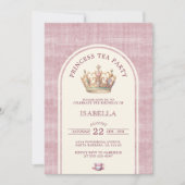 Invitation Thé de princesse vintage lin rose arqué (Devant)