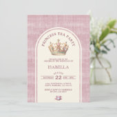 Invitation Thé de princesse vintage lin rose arqué (Debout devant)