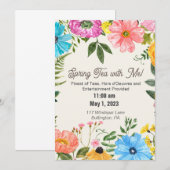 Invitation Thé de printemps, Fête du printemps, Équinoxe de p (Devant / Derrière)