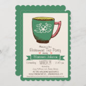 Invitation Thé de retraite vert et rose turquoise (Devant / Derrière)