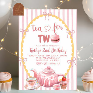 Invitation Thé d'illustration rose et ironique pour deux 2e a