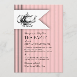 Invitation Thé élégant de baby shower de rayure de coutil de
