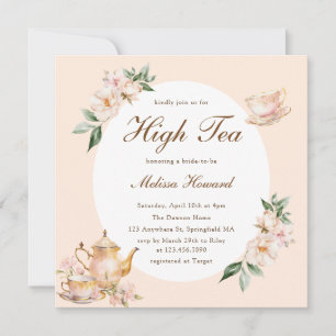 Invitation Thé Élevé Pastel Orange Or Fête de Mariage