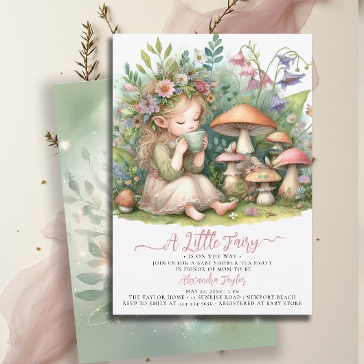 Invitation Thé Fairy Fleurs sauvages Champignons Baby Girl Do