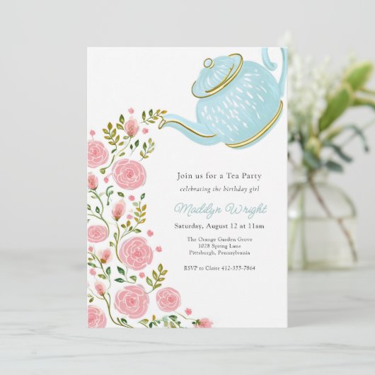 Invitation Thé fête d'anniversaire Douche (Debout devant)