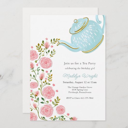 Invitation Thé fête d'anniversaire Douche (Devant / Derrière)