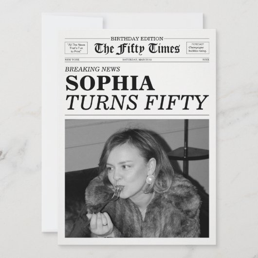 Invitation The Fifty Times Newspaper 50th Birthday Party (Devant)