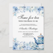 Invitation Thé Floral Bleu Avec Mariée Pour Être Fête des mar (Devant)