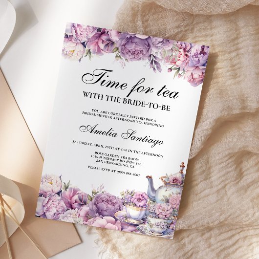 Invitation Thé Floral Pourpre avec la future mariée pour l'en