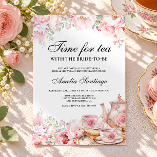 Invitation Thé Floral Rose Avec La Mariée À Venir Enterrement
